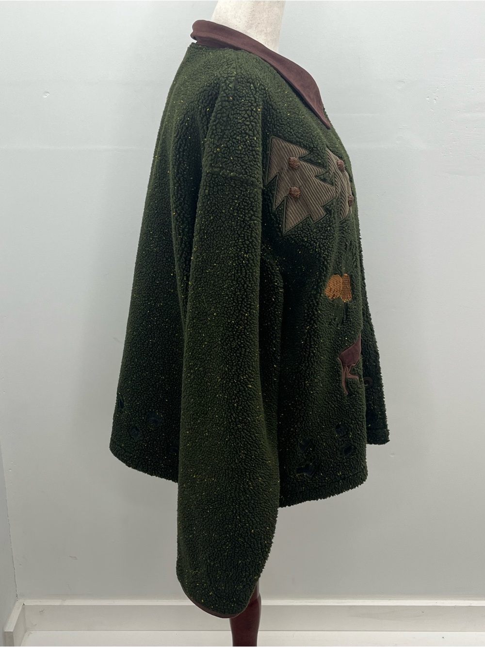 Cabelas Womens Green Moose Pine Tree Applique Cabin Core Sherpa Fleece Jacket XL - Picture 7 of 10